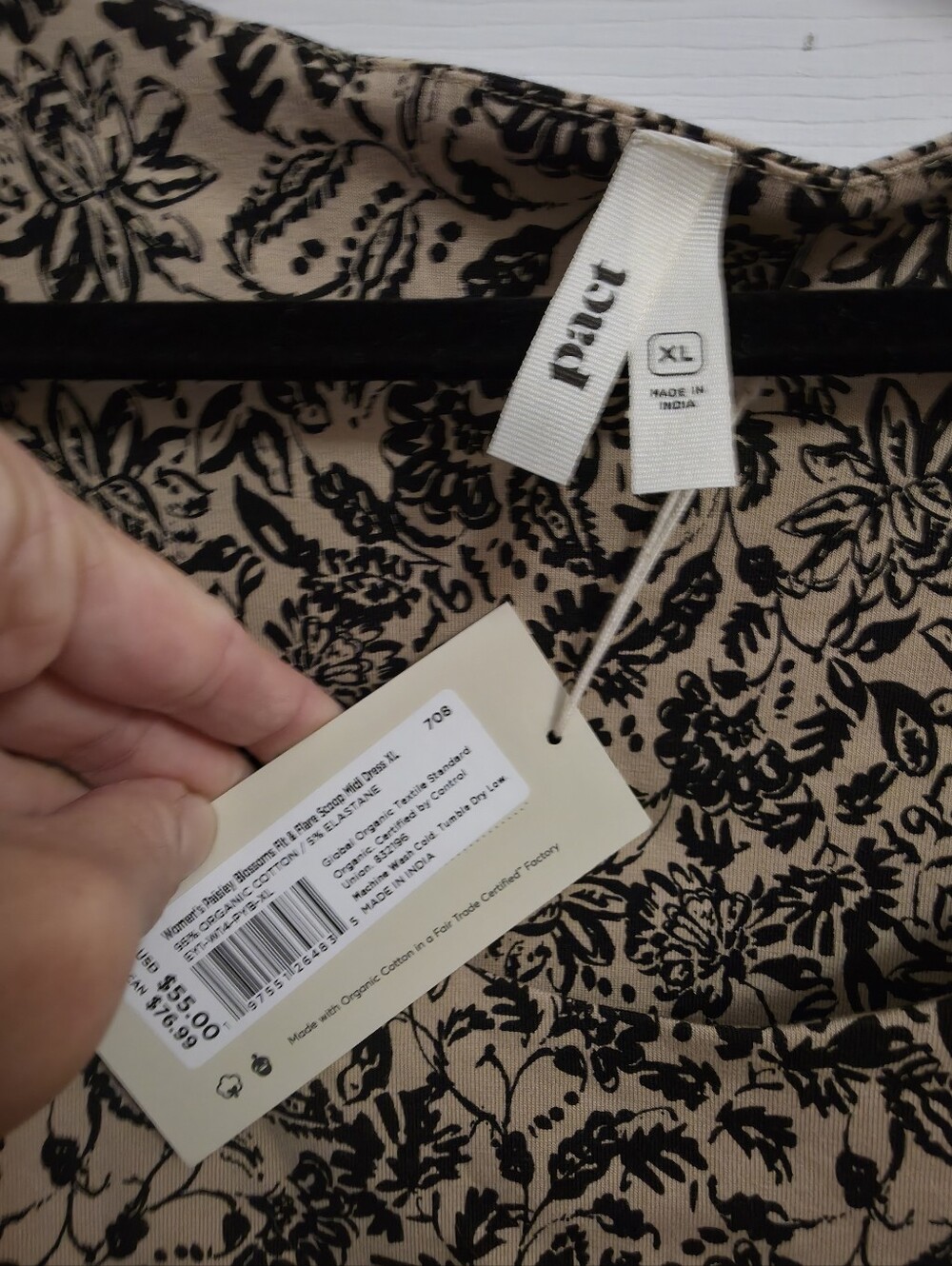 Pact Organic Paisley Blossoms Fit & Flare Midi Dress, XL - Picture 7 of 7